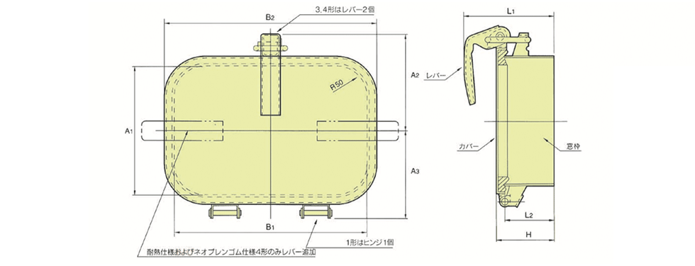 ハイネック形標準タイプ寸法図