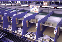 シュート（仕分間口）部：2段シュートにより箱詰め作業中（下段）も別店舗向けの仕分け（上段）が可能