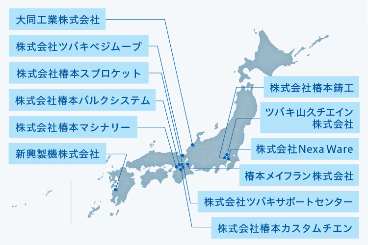 主要な拠点を引き出し線でマーク