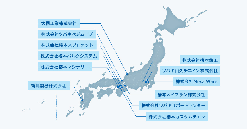 主要な拠点を引き出し線でマーク