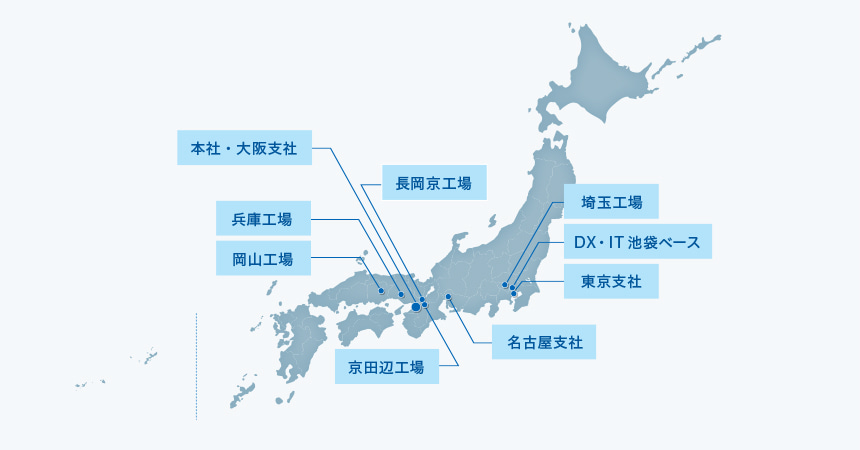 主要な拠点を引き出し線でマーク