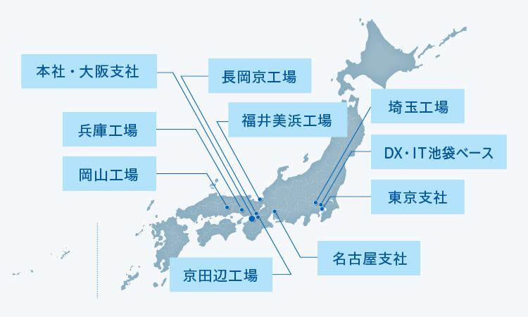 主要な拠点を引き出し線でマーク