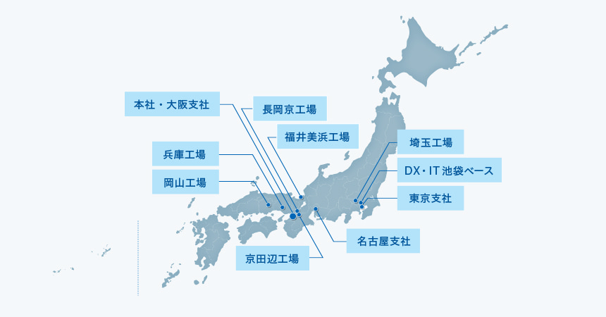 主要な拠点を引き出し線でマーク
