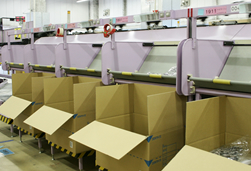 入荷検品、店舗別仕分け、箱詰め、出荷までのすべての工程でリニソートシステムを活用