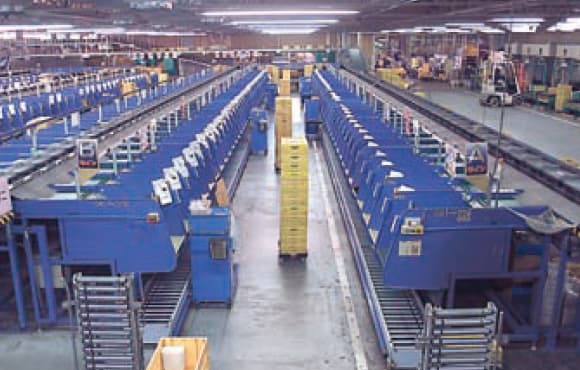 パック入り精肉・鮮魚を最大 9,000個/時で大量仕分け