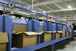大量のアパレル品仕分け用に大型の仕分け機を導入